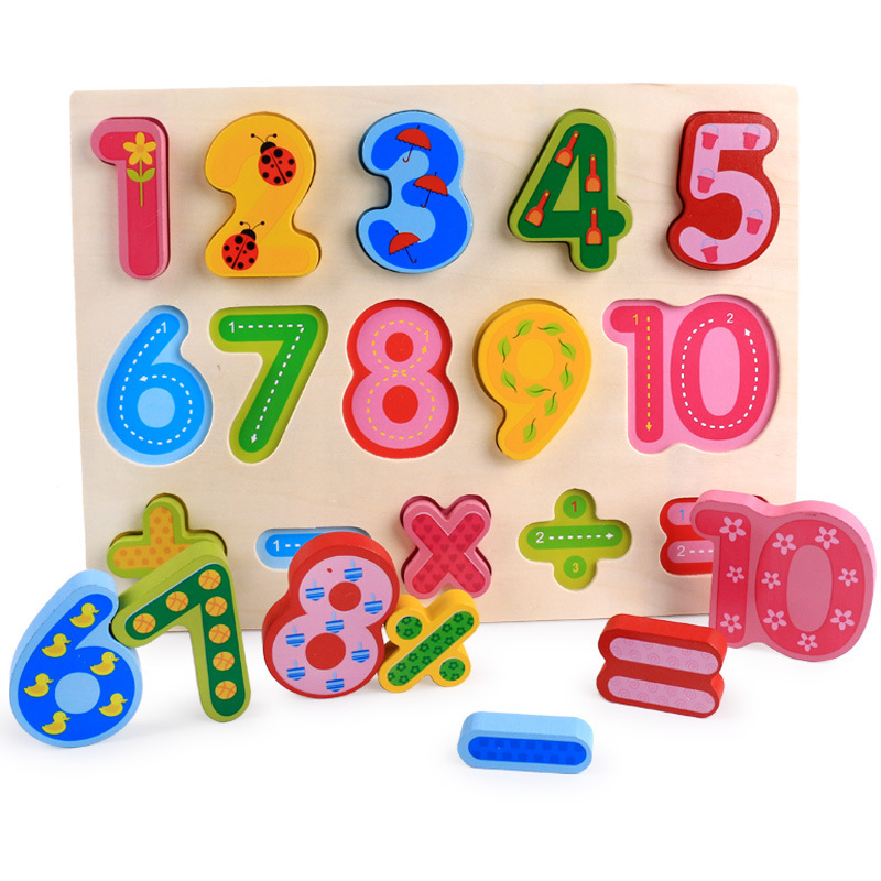 Wooden Hand Holding Puzzle Board Early Education Enlightenment Kindergarten Teaching Aids Children &#039;S Letters And Numbers Shape Puzzle Cognitive Toys