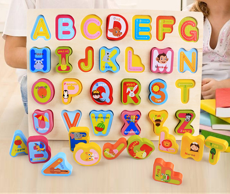 Wooden Hand Holding Puzzle Board Early Education Enlightenment Kindergarten Teaching Aids Children 'S Letters And Numbers Shape Puzzle Cognitive Toys
