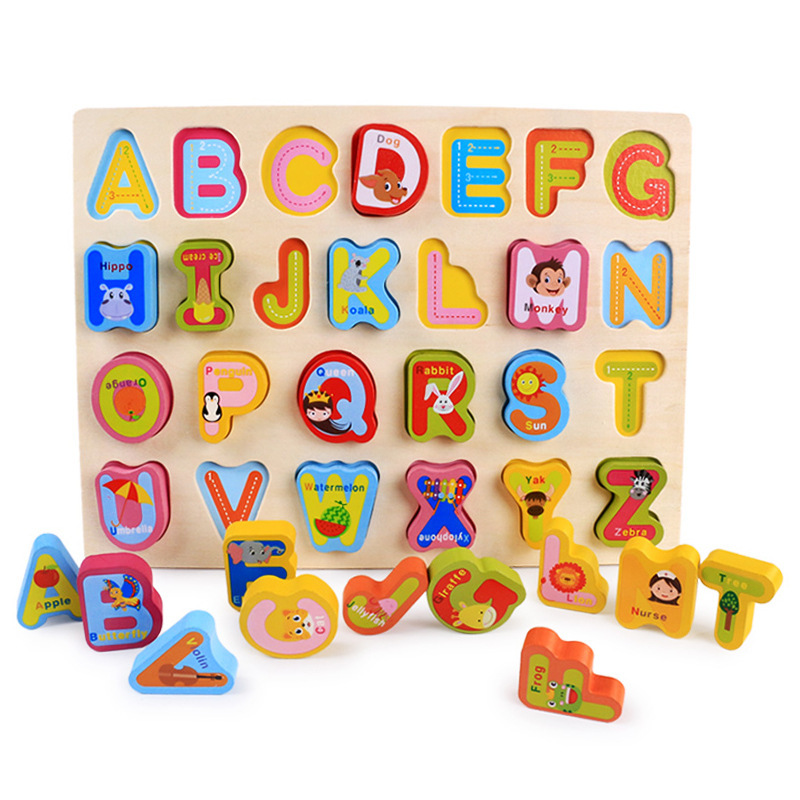 Wooden Hand Holding Puzzle Board Early Education Enlightenment Kindergarten Teaching Aids Children &#039;S Letters And Numbers Shape Puzzle Cognitive Toys