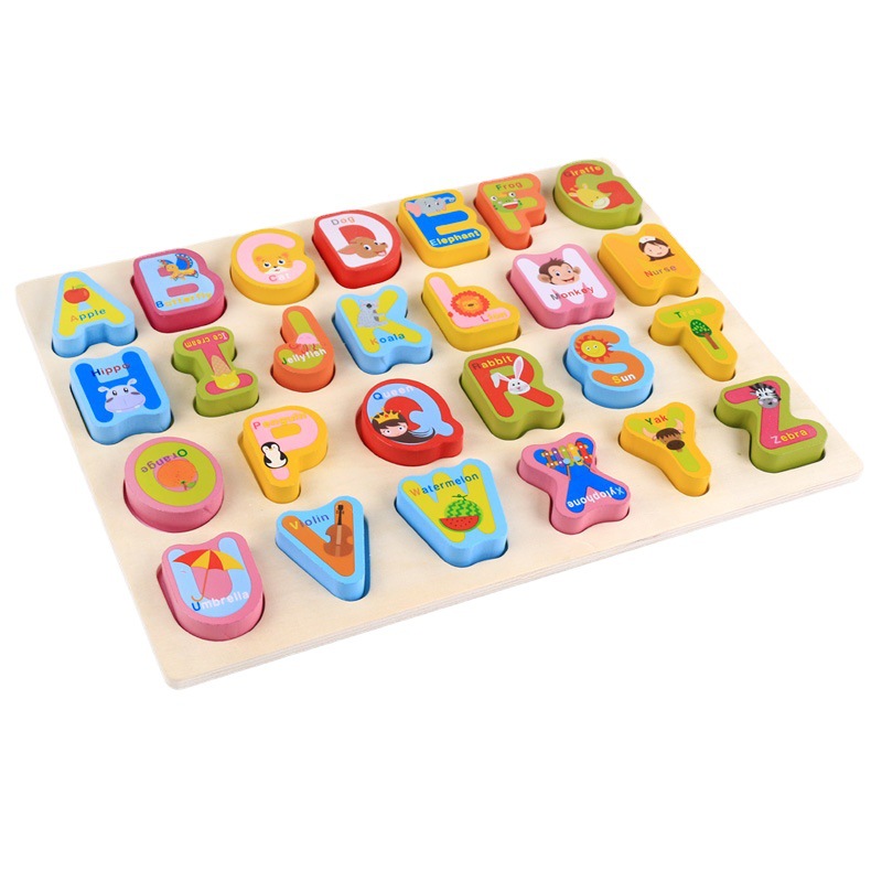 Wooden Hand Holding Puzzle Board Early Education Enlightenment Kindergarten Teaching Aids Children &#039;S Letters And Numbers Shape Puzzle Cognitive Toys