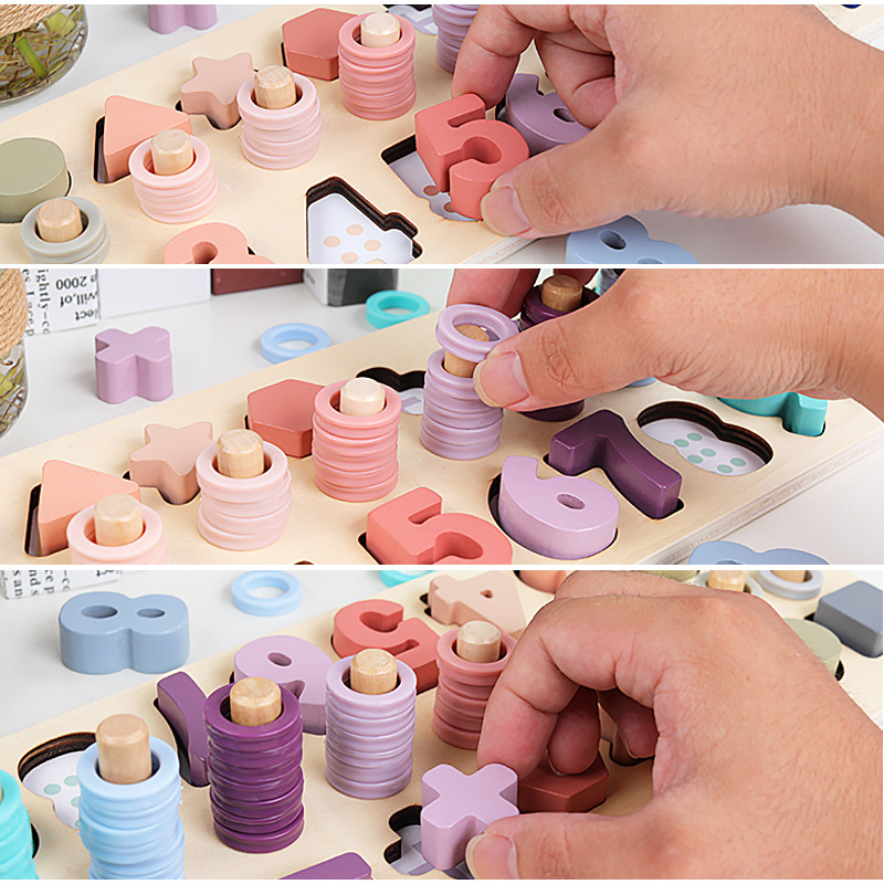 Macaron Three-in-One Digital Shape Calculation Numbers Board Children&#039;s Development Brain Early Education Educational Matching Teaching Toys