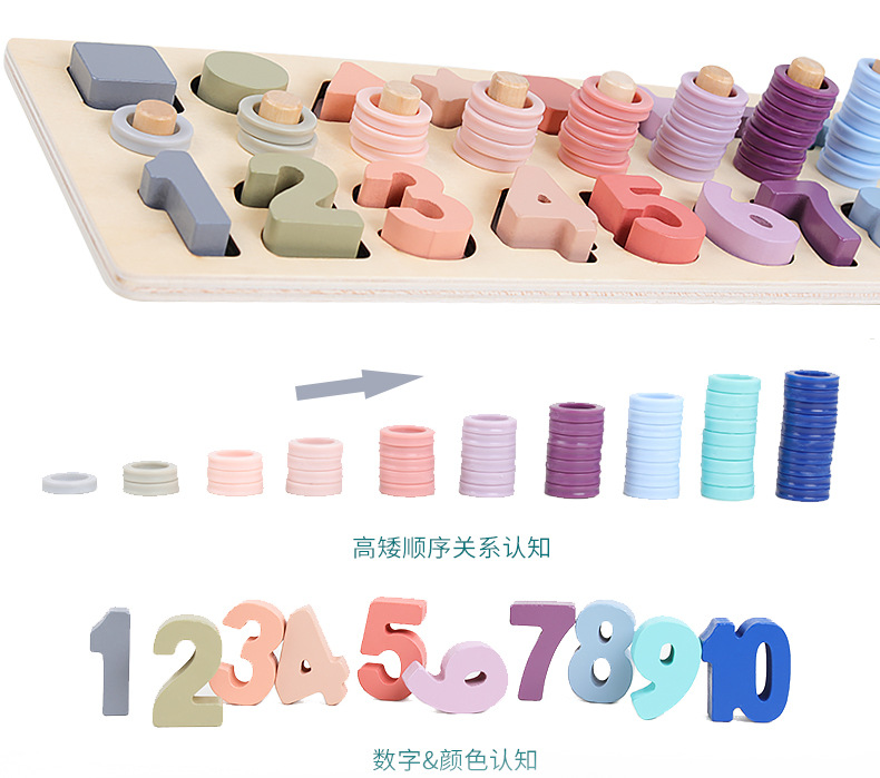 Macaron Three-in-One Digital Shape Calculation Numbers Board Children's Development Brain Early Education Educational Matching Teaching Toys