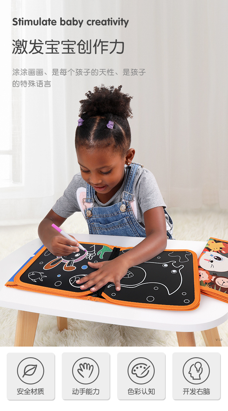 Children's Drawing Board Graffiti Drawing and Writing Board Portable Double-Side Blackboard Cloth Book Early Education Course Teaching Educational Painting