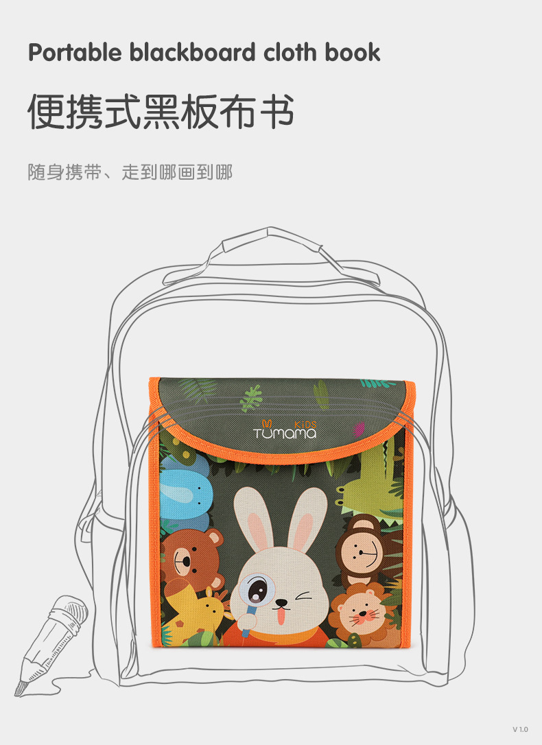 Children's Drawing Board Graffiti Drawing and Writing Board Portable Double-Side Blackboard Cloth Book Early Education Course Teaching Educational Painting
