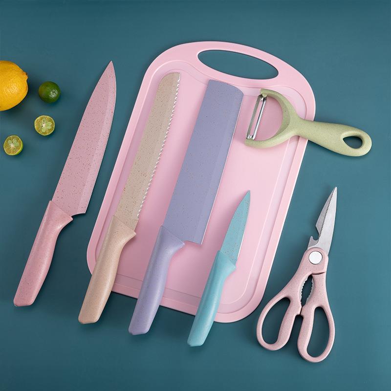 Factory Direct Supply Wheat Straw 6-Piece Set Stainless Steel Cutter Set Gift Knife Kitchen Fruit Knife Kitchen Knife