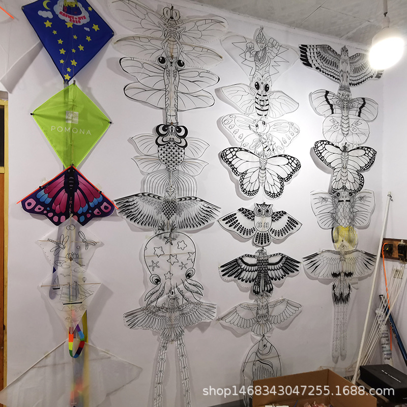 Weifang Children&#039;s Painting Kite Handmade DIY Teaching Blank Kite Full Set of Line Board Paint 42 Patterns Mixed Hair