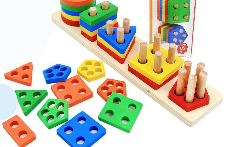 Early Childhood Education Five Sets of Column Baby Geometric Intelligence Board Shape Matching Building Blocks Toy Teaching Aids Children Enlightenment