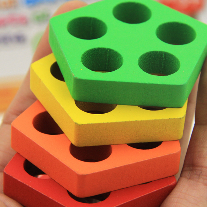 Early Childhood Education Five Sets of Column Baby Geometric Intelligence Board Shape Matching Building Blocks Toy Teaching Aids Children Enlightenment
