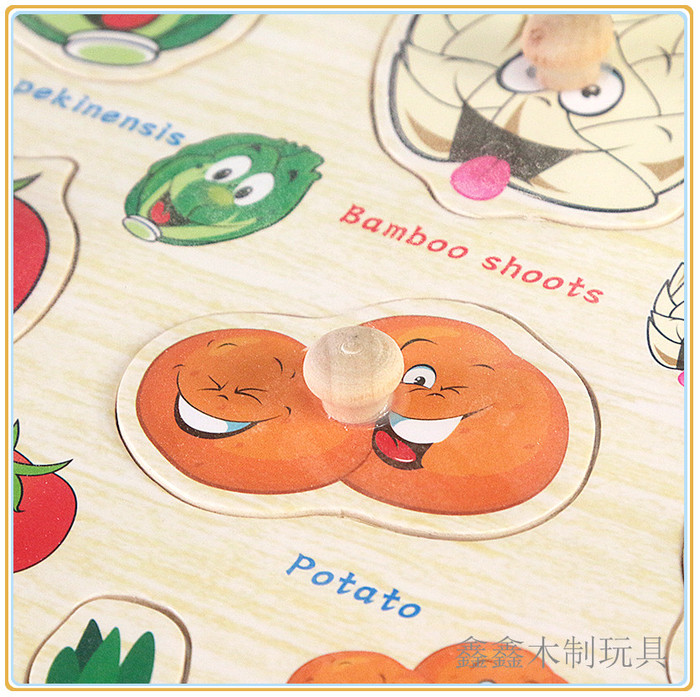 Wooden hand grasp cognitive board jigsaw puzzle children Wooden benefit puzzle board early teaching baby toys.