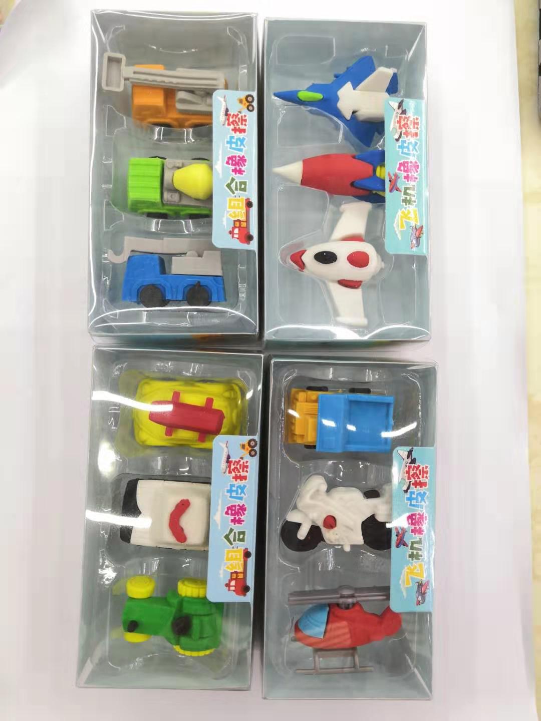 Factory Direct Sales Creative Aircraft Motorcycle Tractor Car Forklift Set Eraser Cartoon Cute Toy