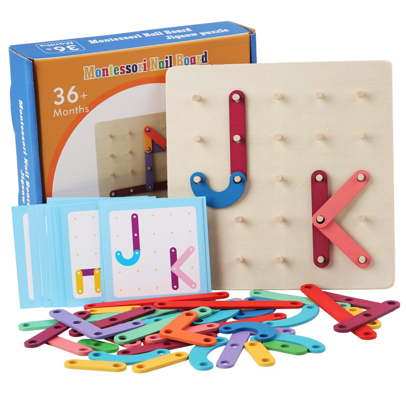 Wooden Nail Board Teaching Aids Cross-Border Montessori Creative Geometry Nail Board Puzzle Kindergarten Early Childhood Educational Toys Wholesale