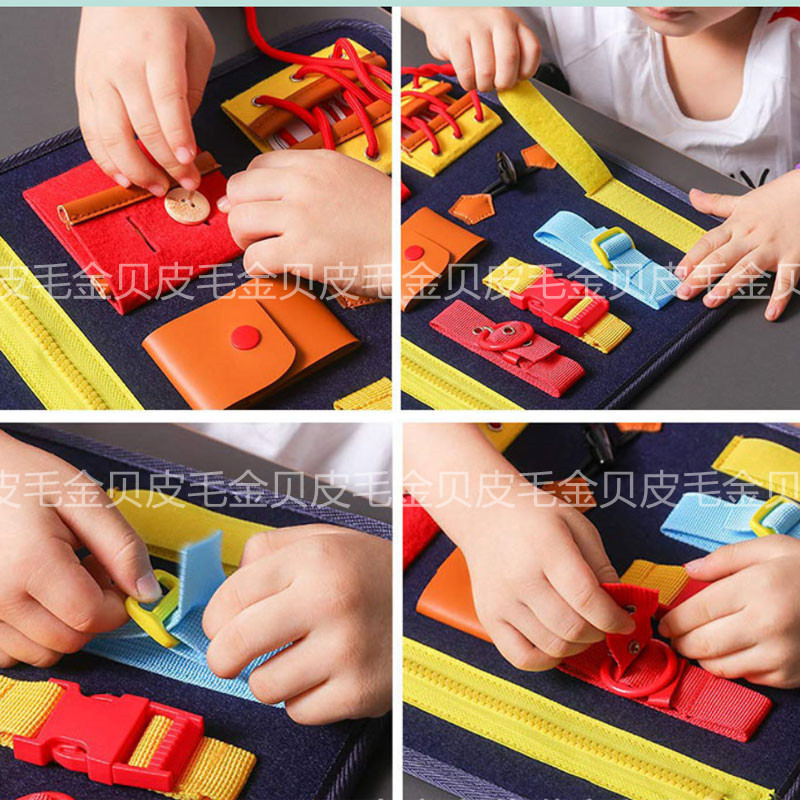 New Montessori Children&#039;s Teaching Aids Dressing Release Buckle Portable Felt Busy Board Learning Board Puzzle Toys for Children and Infants