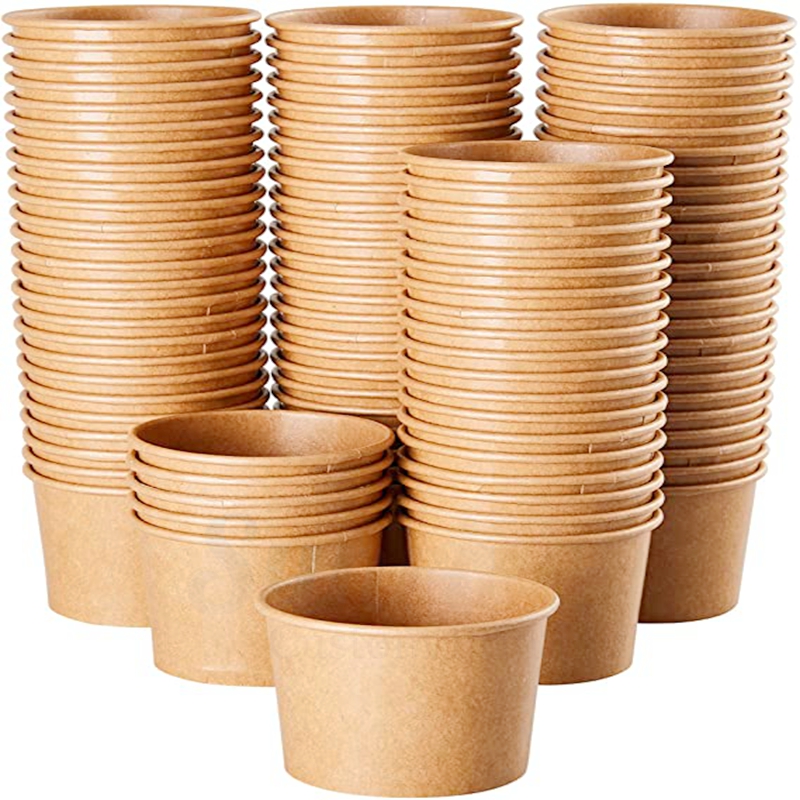 Wholesale Kraft Paper Bowl Disposable Salad Bowl Thick Paper Lunch Box Takeaway Packing Box Fruit Cutter Box Wholesale