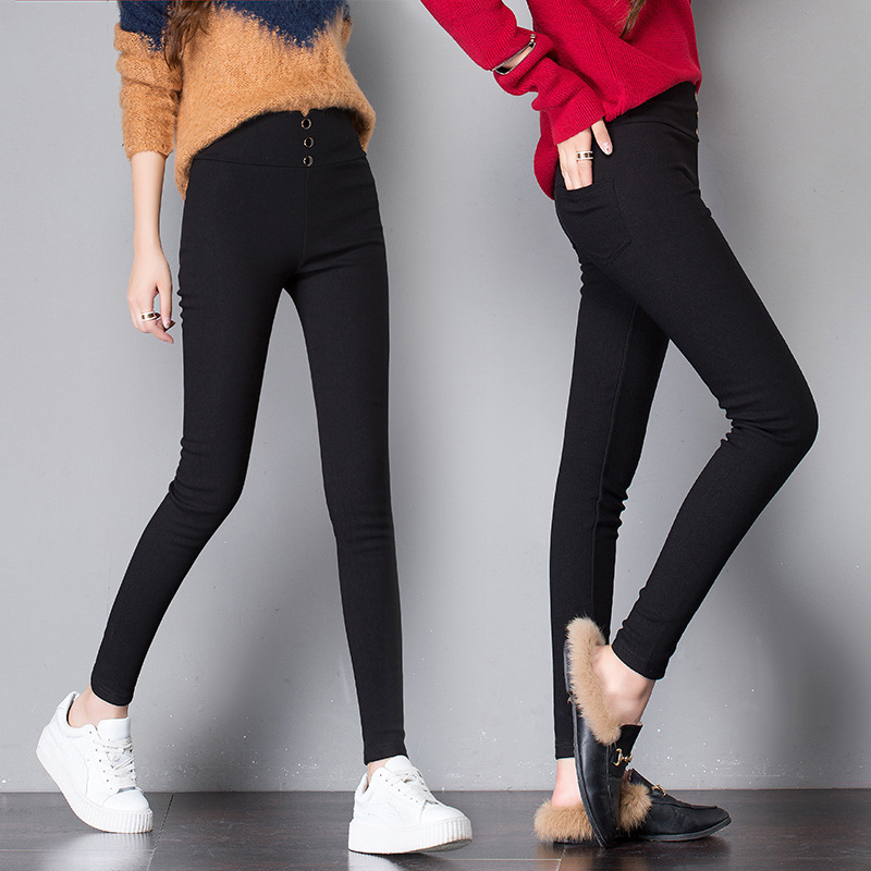 Spring High Waist Outerwear Leggings Stretch Cropped Tights Women&#039;s Pencil Pants Summer Slimming Skinny Pants Button
