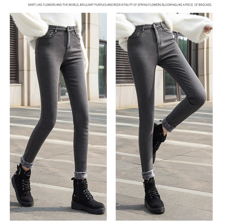 and Winter Jeans Women Fleece Thickened Korean Style New Large Size High Waist Slim Fit Tappered Pencil Pants Black and Winter Jeans Women Fleece Thickened Korean Style New Large Size High Waist Slim Fit Tappered Pencil Pants Black