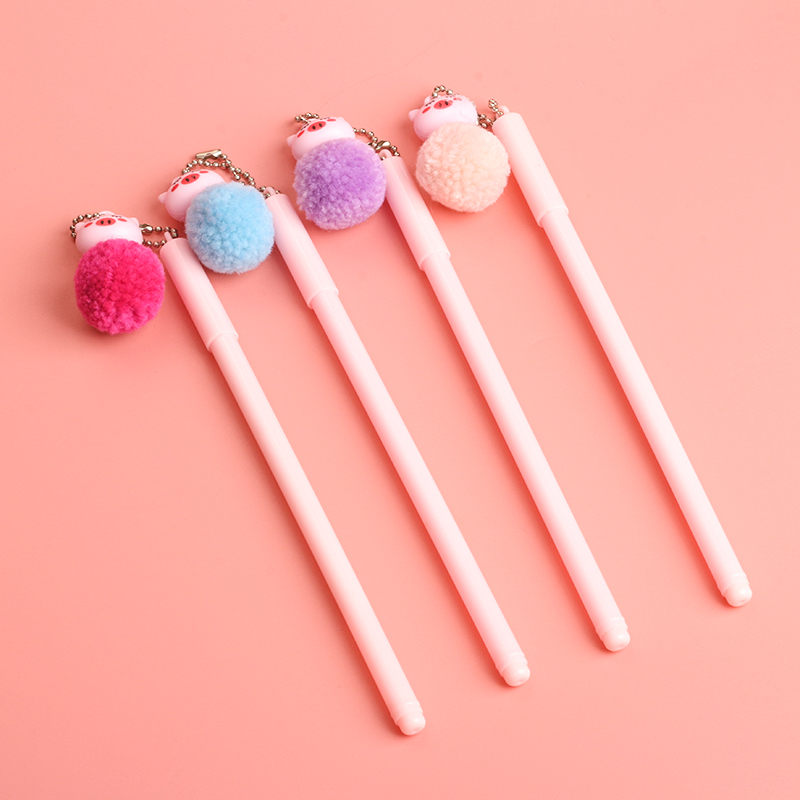 Korean Creative Cartoon Hair Ball Pink Pig Pendant Gel Pen Simple Cute Student Writing Signature Pen Ball Pen
