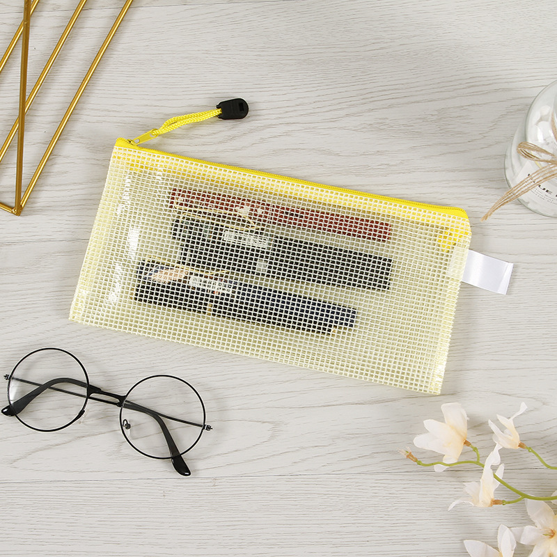 A4 File Bag Student Stationery Pencil Case Mesh Zipper Bag Office Transparent Information Bag Bill Storage Bag