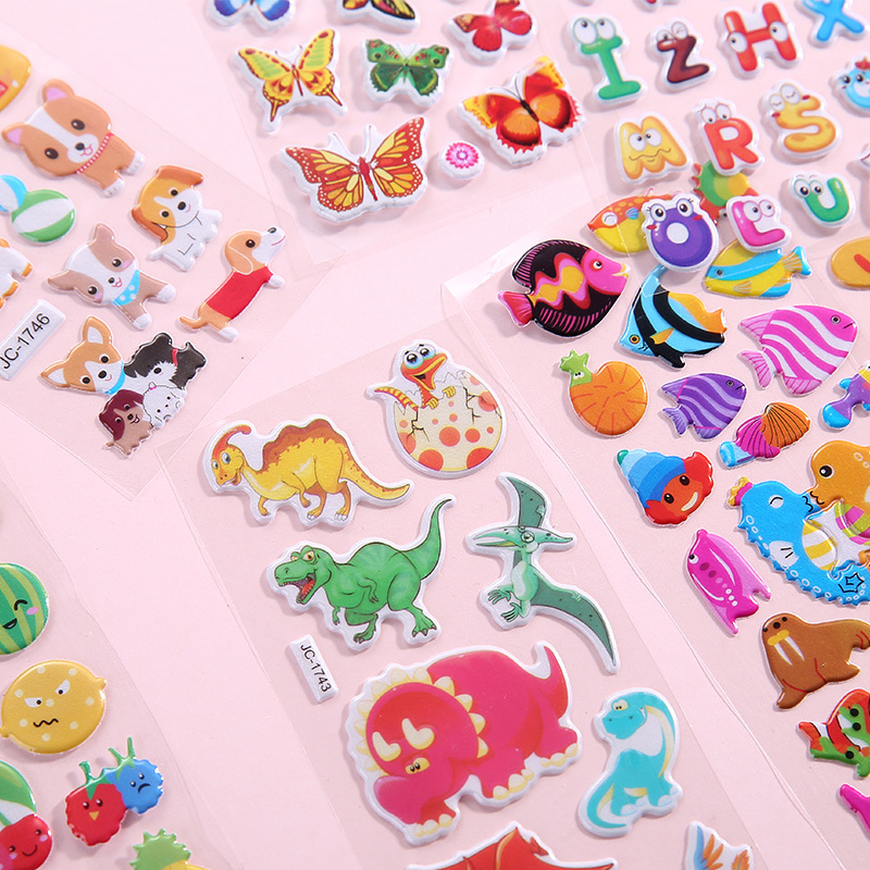 Children&#039;s Cartoon Stickers Three-Dimensional Stickers Early Childhood Education Kindergarten Reward Bubble Sticker Animal Digital Dinosaur