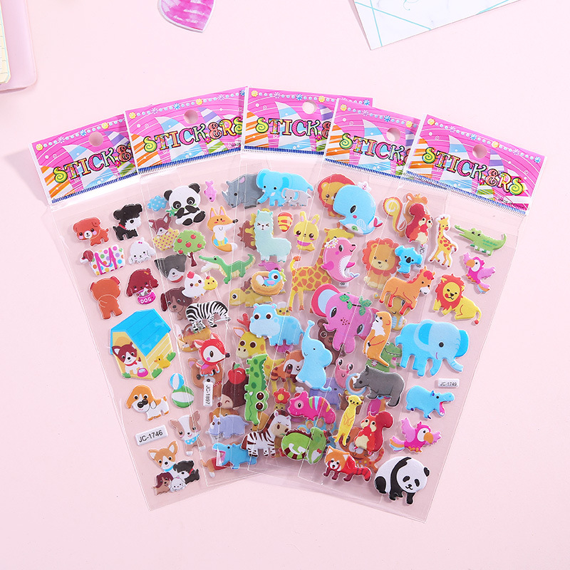 Children&#039;s Cartoon Stickers Three-Dimensional Stickers Early Childhood Education Kindergarten Reward Bubble Sticker Animal Digital Dinosaur