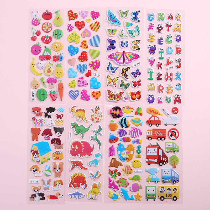 Children&#039;s Cartoon Stickers Three-Dimensional Stickers Early Childhood Education Kindergarten Reward Bubble Sticker Animal Digital Dinosaur