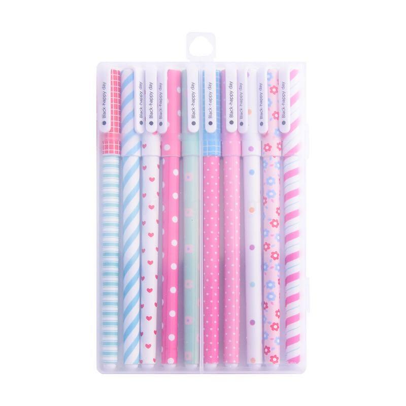Japanese and Korean Creative Stationery Fresh Floral Gel Pen Color Gel Pen Black Gel Ink Pen 10 Color Set