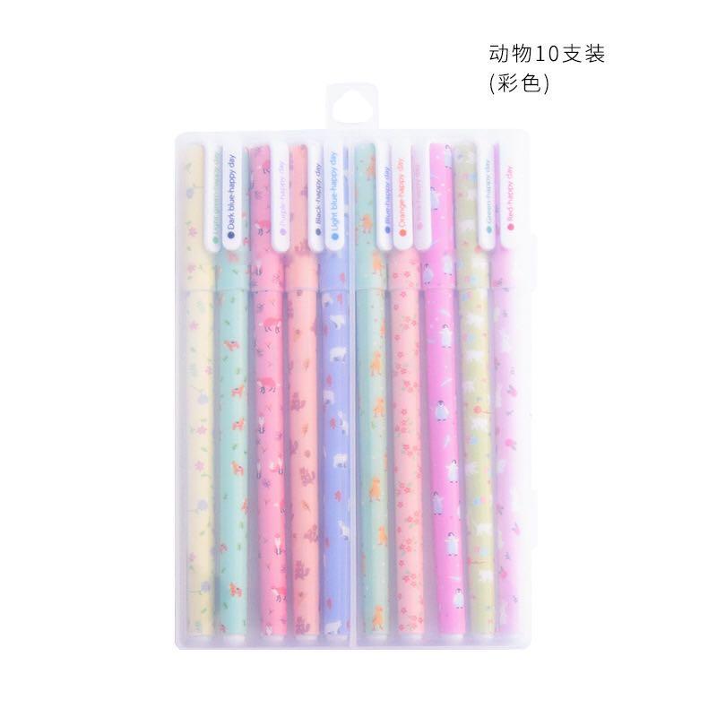 Japanese and Korean Creative Stationery Fresh Floral Gel Pen Color Gel Pen Black Gel Ink Pen 10 Color Set