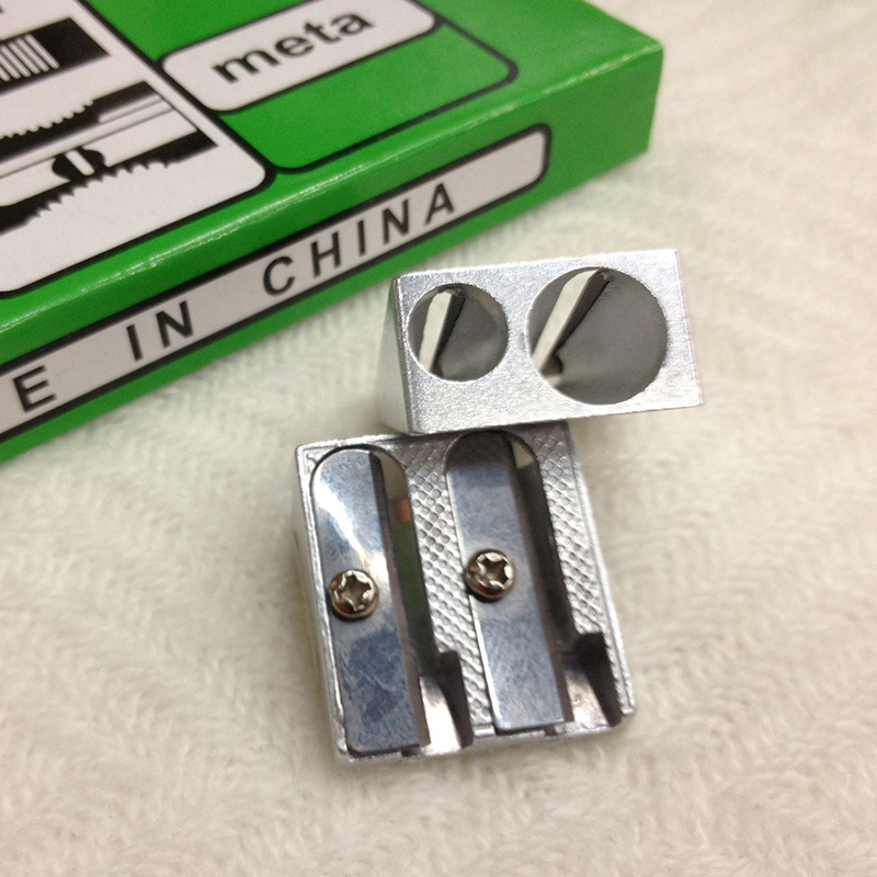 Creative aluminum alloy pencil sharpener with double hole bevel surface