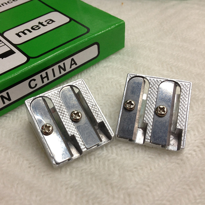 Creative aluminum alloy pencil sharpener with double hole bevel surface