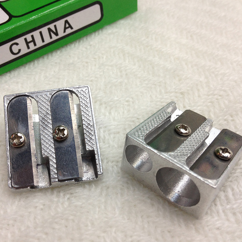 Creative aluminum alloy pencil sharpener with double hole bevel surface