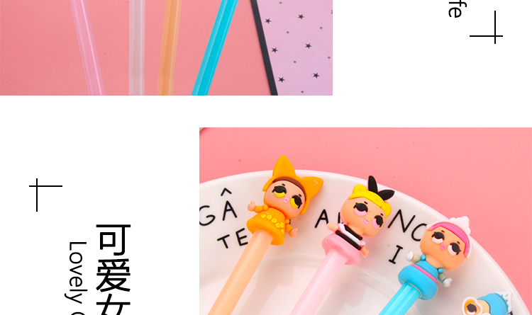 Factory Direct Sales New Cartoon Little Girl Black Gel Pen Student Studying Stationery Wholesale Customizable Logo Factory Direct Sales New Cartoon Little Girl Black Gel Pen Student Studying Stationery Wholesale Customizable Logo