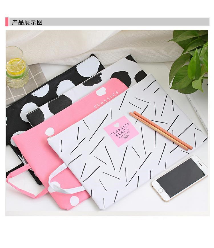 New Korean Cartoon Large Capacity Zipper A4 File Bag Student Handbag Women's Oxford Information Bag Can Be Customized