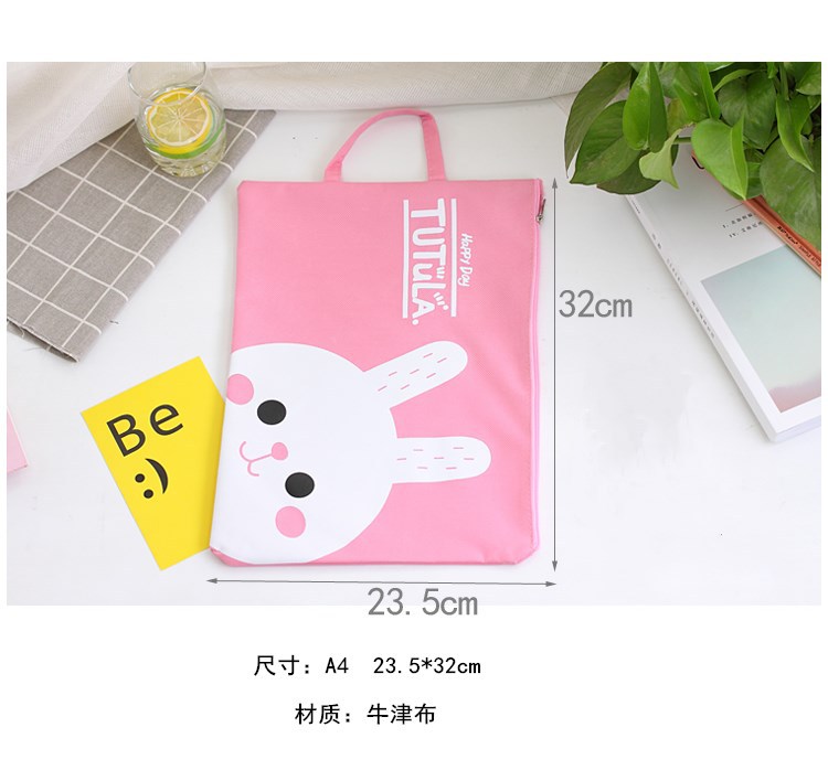 New Korean Cartoon Large Capacity Zipper A4 File Bag Student Handbag Women's Oxford Information Bag Can Be Customized