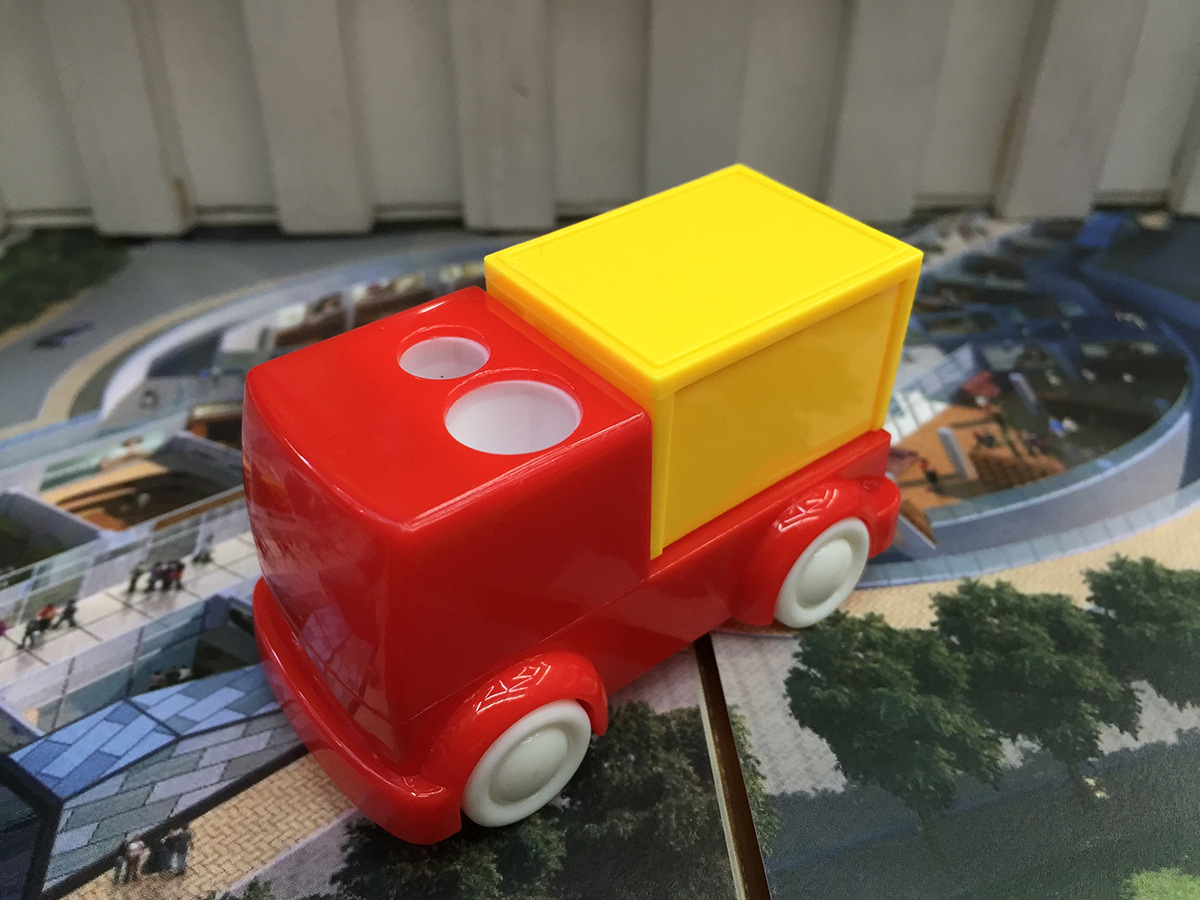 Cartoon DIY brick van car pencil sharpener with double hole pencil sharpener