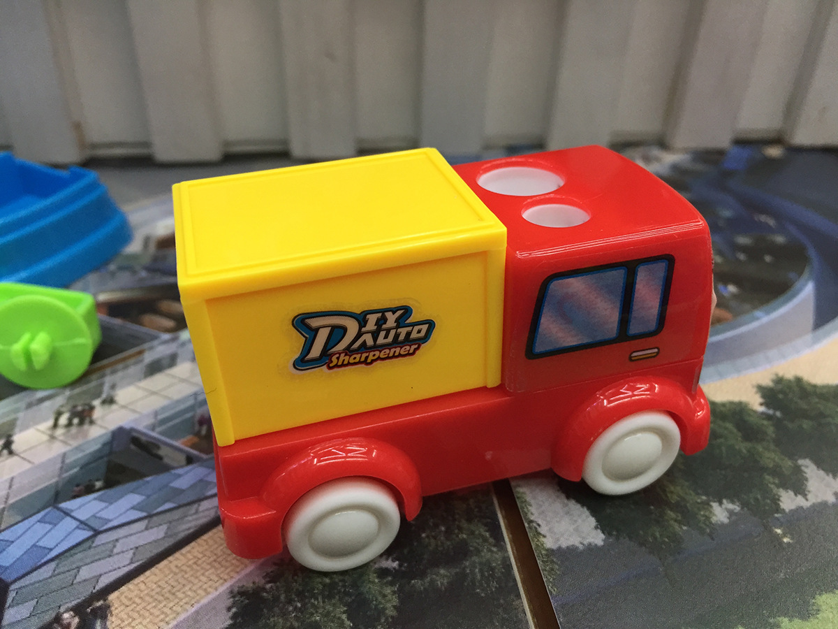 Cartoon DIY brick van car pencil sharpener with double hole pencil sharpener