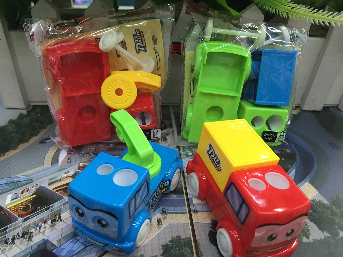 Cartoon DIY brick van car pencil sharpener with double hole pencil sharpener