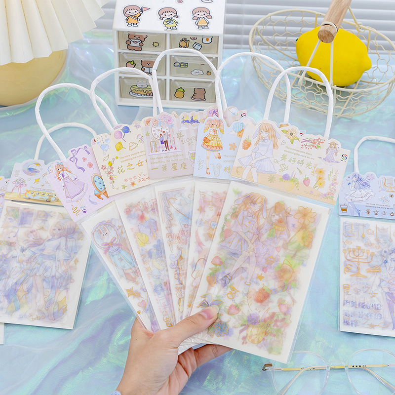 Cartoon Animation Girl Hand Account Stickers Portable Bag Bronzing Frosted Sticker Girl Gift Box Postcard Cup Stickers