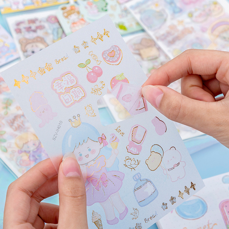Cartoon Animation Girl Hand Account Stickers Portable Bag Bronzing Frosted Sticker Girl Gift Box Postcard Cup Stickers