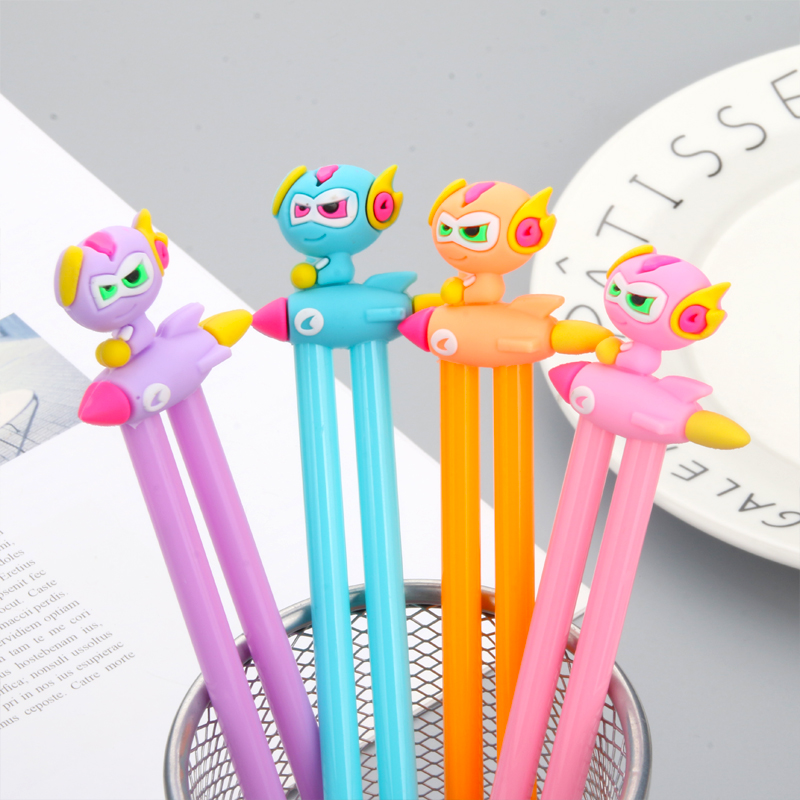 Japanese and Korean Creative Cartoon Rocket Boy Penalty Pen Twin Pen Student Creativity Gel Pen Wholesale Penalty Pen Wholesale