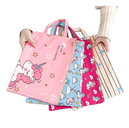 Japanese and Korean Ins Creative Cartoon Canvas Bag Unicorn File Bag A4 Test Paper Storage Bag Waterproof Portable Information Bag