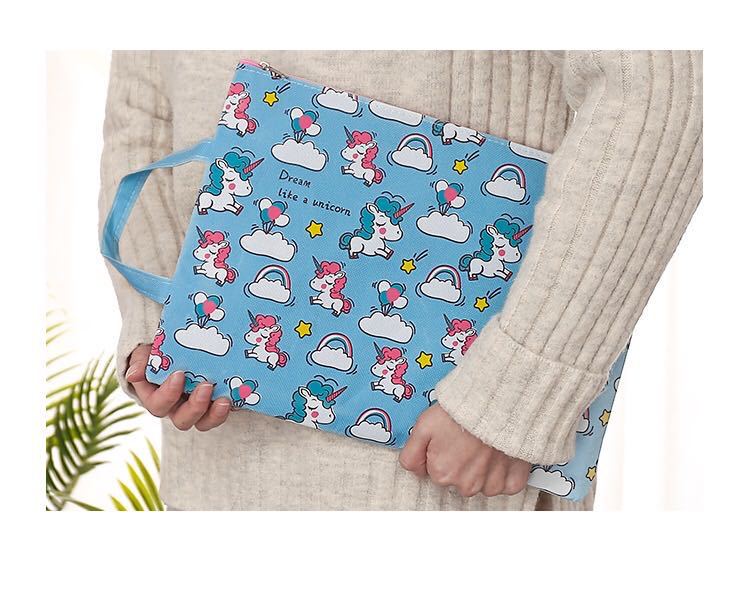 Japanese and Korean Ins Creative Cartoon Canvas Bag Unicorn File Bag A4 Test Paper Storage Bag Waterproof Portable Information Bag