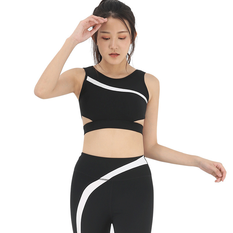 High-Strength Shockproof Push-up Sports Bra Women&#039;s Color Contrast Patchwork Yoga Underwear Instagram Mesh Red Beauty Back Fitness Vest