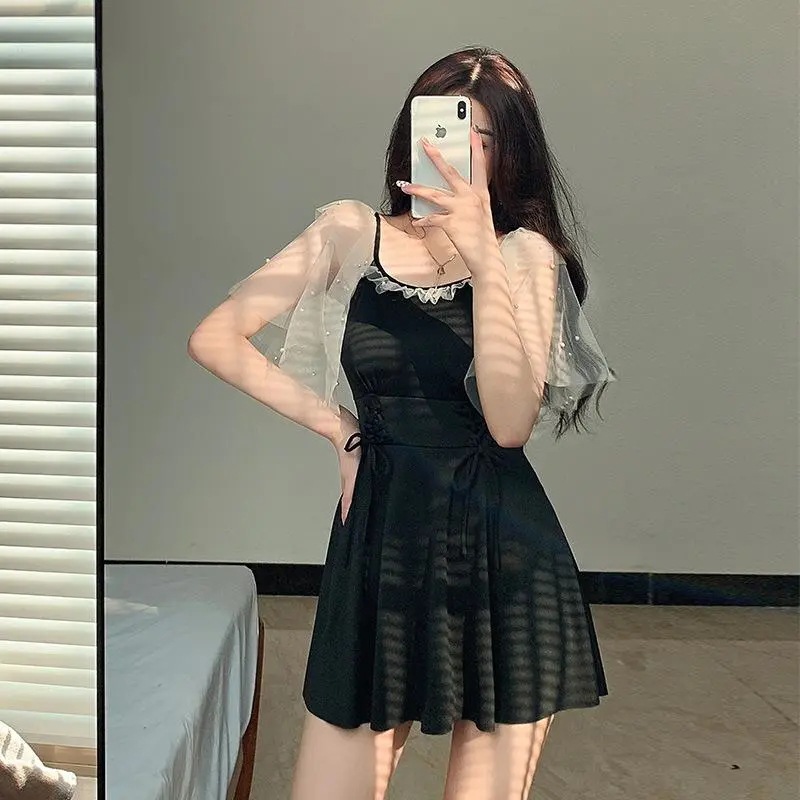 Swimsuit Female Skirt Style Siamese Conservative Thin Korean Ins Fairy Style Student Small Chest Push up Pure Desire Hot Spring Swimsuit