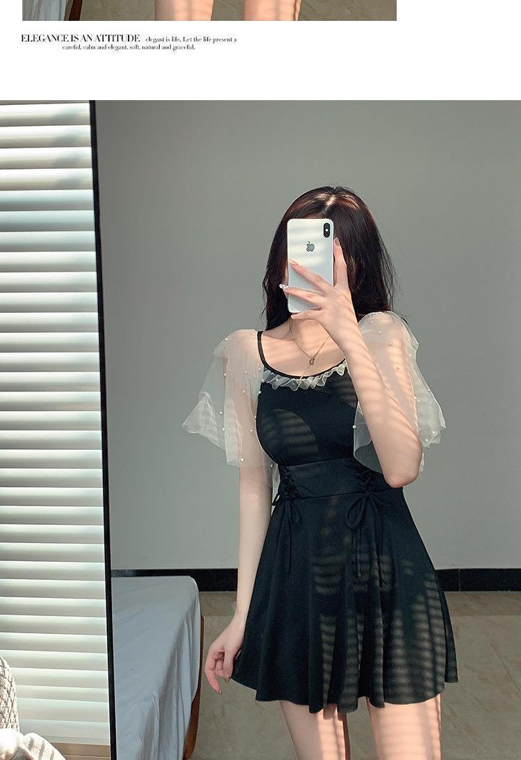 Swimsuit Female Skirt Style Siamese Conservative Thin Korean Ins Fairy Style Student Small Chest Push up Pure Desire Hot Spring Swimsuit