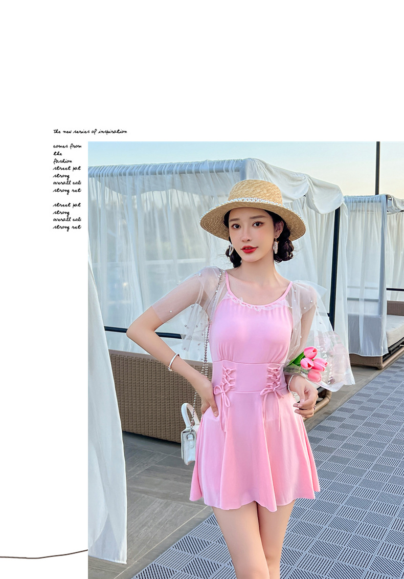 Swimsuit Female Skirt Style Siamese Conservative Thin Korean Ins Fairy Style Student Small Chest Push up Pure Desire Hot Spring Swimsuit