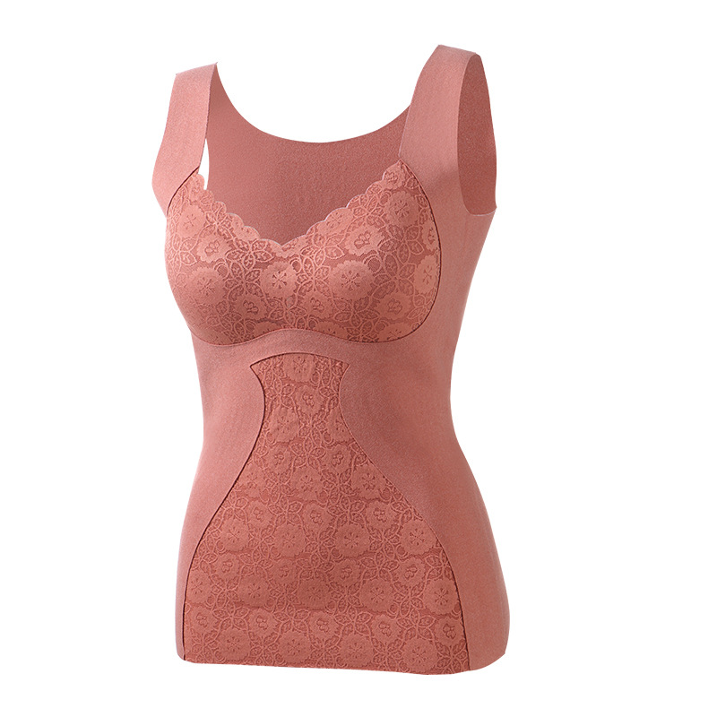 Dralon Silk Light Oxygen Seamless Thermal Vest Women&#039;s Fleece Lined Padded Warm Keeping Underwear Basic Shirt Breasts Support Push up