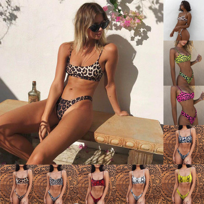 2021 New European and American Foreign Trade Sexy Leopard Print Women&#039;s Seperated Swimwear Bikini Push up Bikini Swimsuit