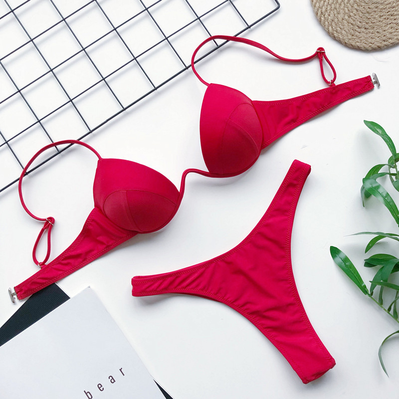 Europe and America Cross Border Swimsuit Hard Cup Push up Bikini AliExpress New One-Piece Steel Support Swimsuit 76341