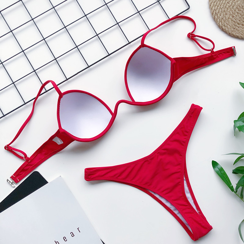 Europe and America Cross Border Swimsuit Hard Cup Push up Bikini AliExpress New One-Piece Steel Support Swimsuit 76341