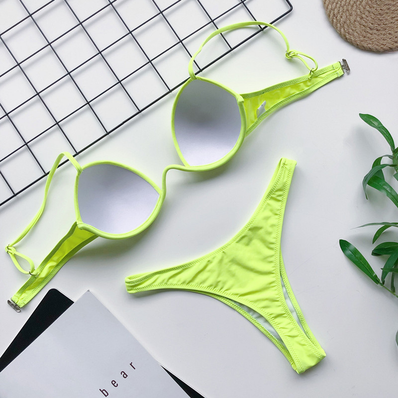 Europe and America Cross Border Swimsuit Hard Cup Push up Bikini AliExpress New One-Piece Steel Support Swimsuit 76341