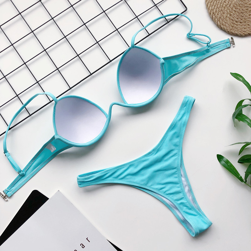 Europe and America Cross Border Swimsuit Hard Cup Push up Bikini AliExpress New One-Piece Steel Support Swimsuit 76341